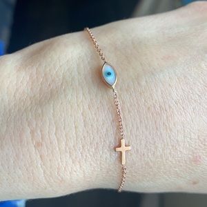 solid rose gold evil eye bracelet with cross 🧿
